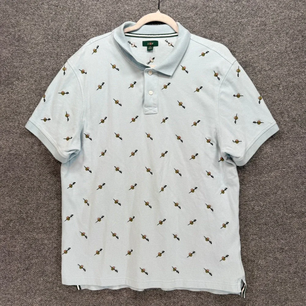J.Crew Oarsman Polo Shirt Mens XL Light Blue Martini Olive Embroidered Pique Top