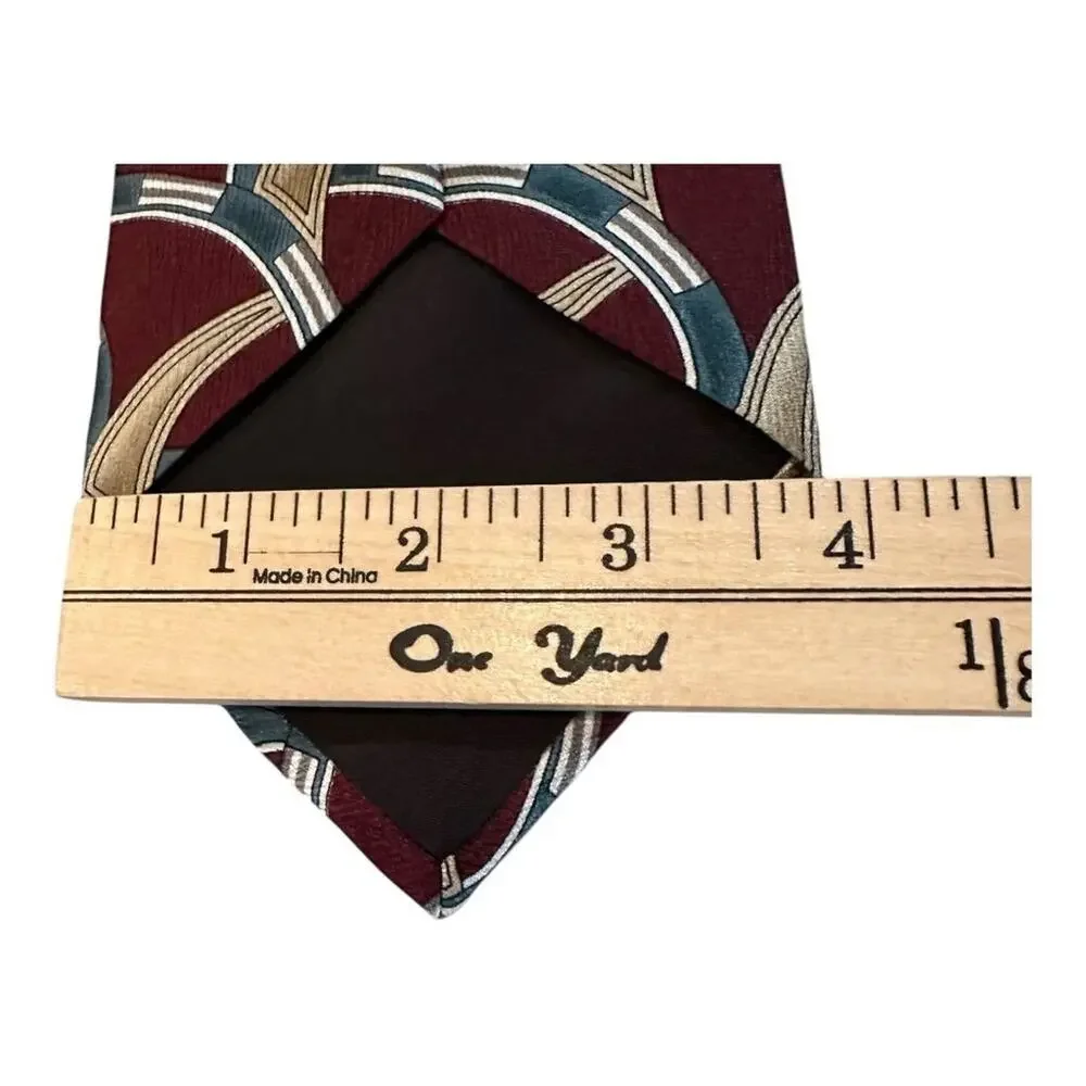 Henry Grethel Men's‎ Handmade Silk Tie Geometric Abstract Maroon blue Pattern