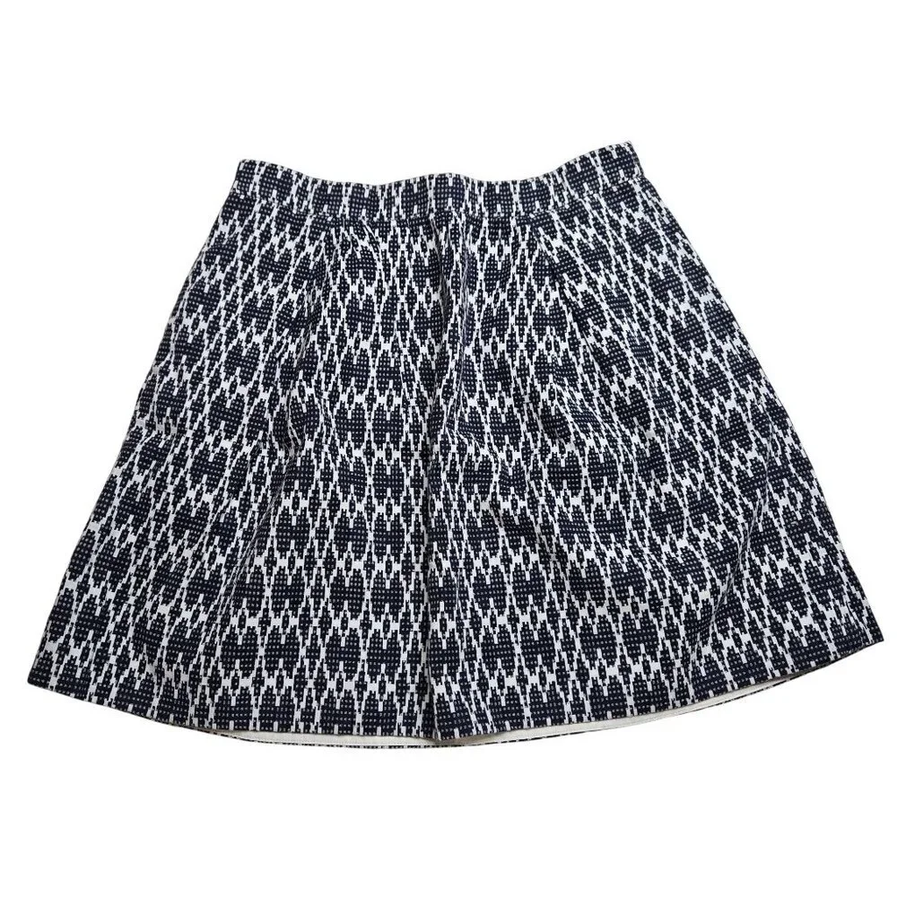 J.Crew Skirt‎ Womens 8 Blue White Geometric Textured Lined Zip Pockets Pleated
