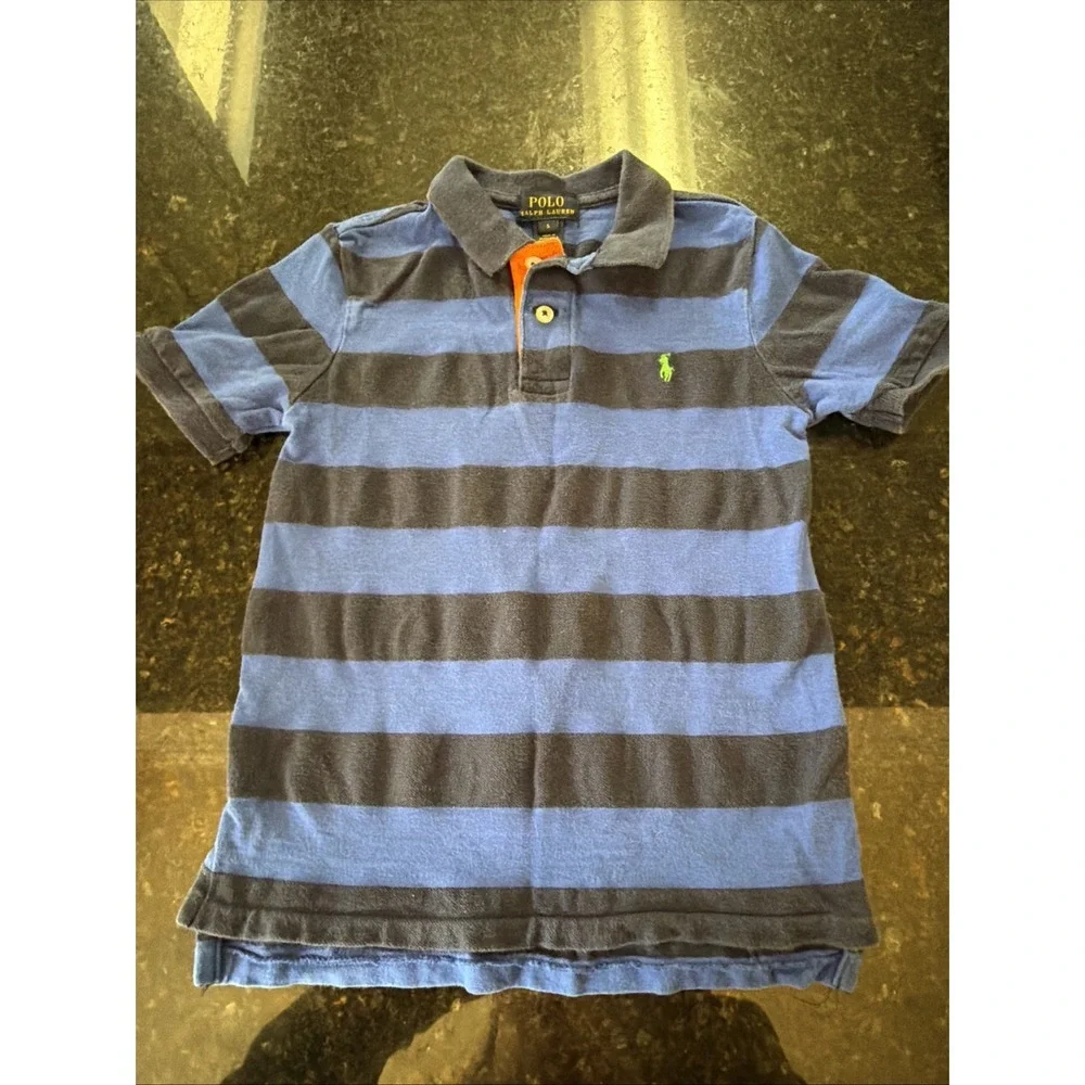 Ralph Lauren Polo Shirt Boys Sz 5 Navy Striped Preppy Pullover Green‎ Horse