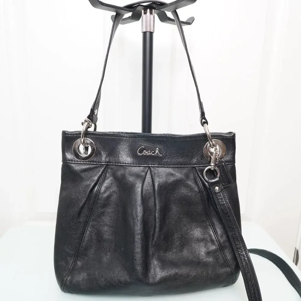 Coach Black Leather Pleated Shoulder Bag
