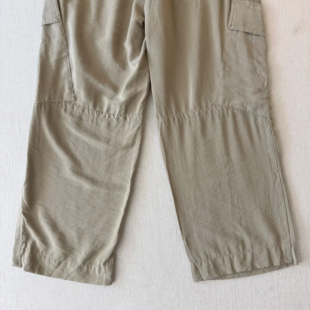 MNG Mango Cargo Pants Woman 6 Beige Wide Leg Lightweight Utility Casual Trousers
