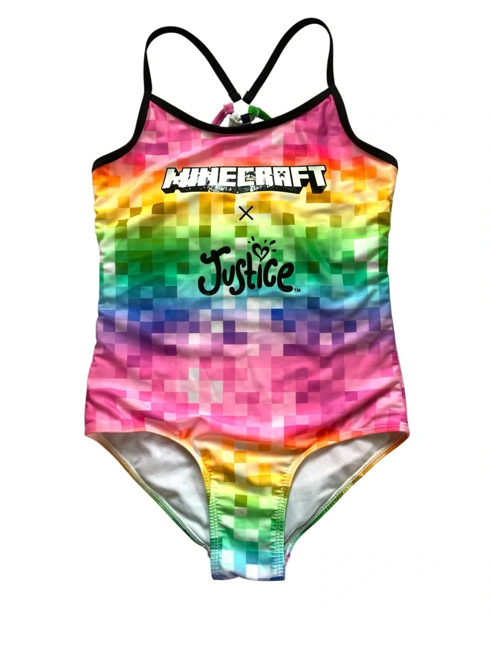 Justice x Minecraft Girls' Rainbow Pixel One-Piece Swimsuit - Multicolor