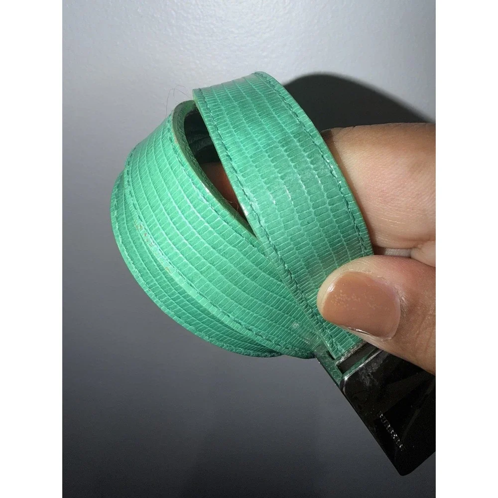 BURBERRY Haymarket Skinny Belt Green Silver Tone Buckle 40/100 43