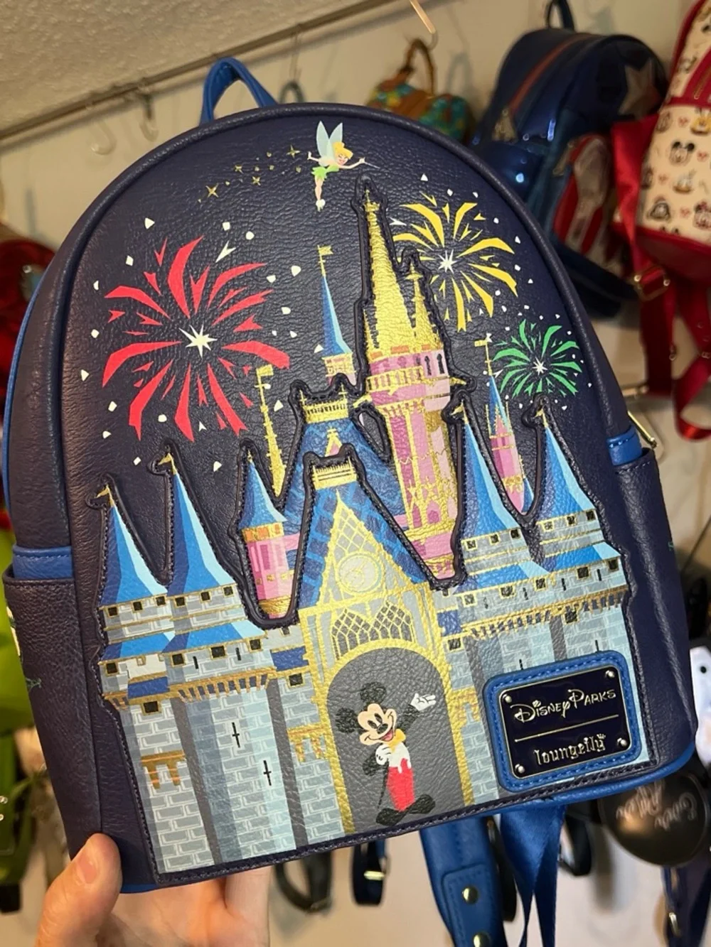 Disney Parks Castle Mini Backpack - Navy with Colorful Castle Print