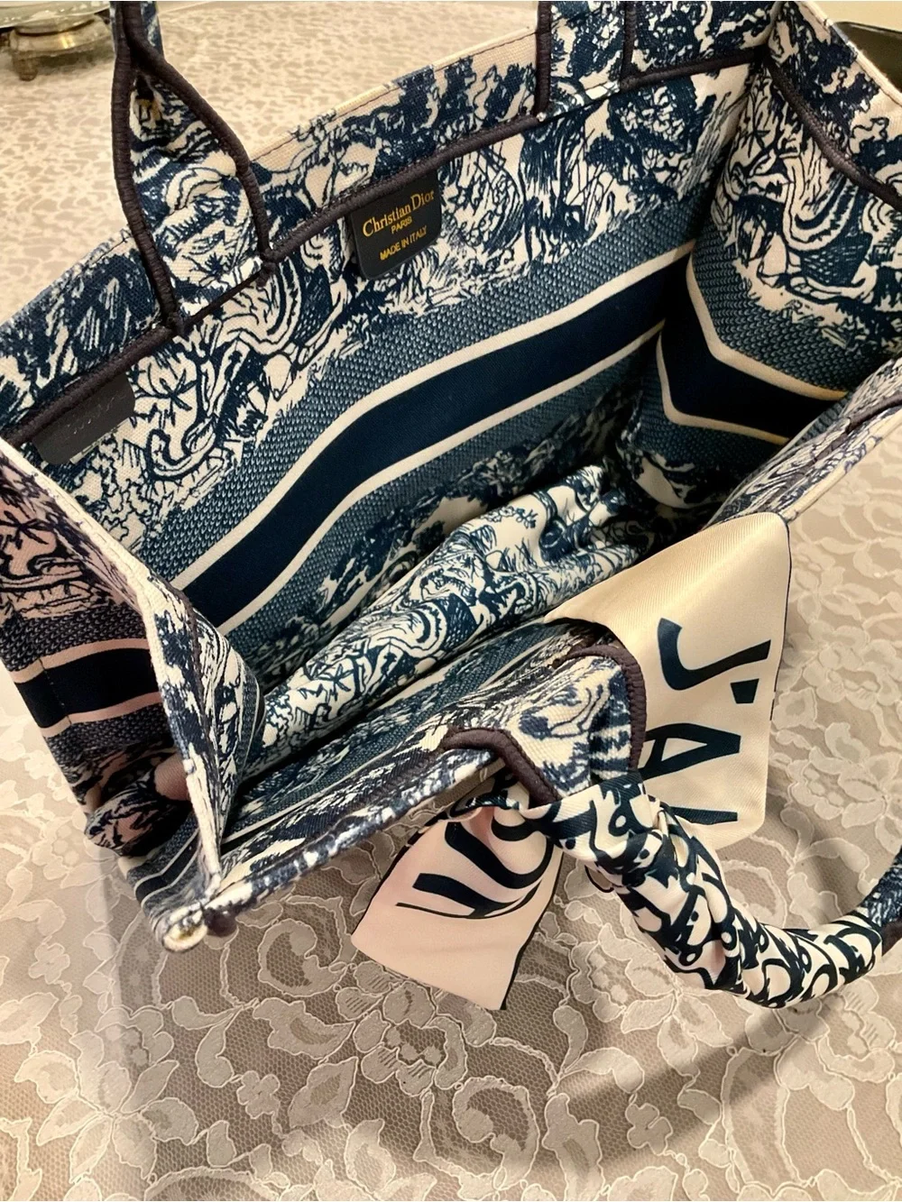 Dior letters  Toile Canvas Tote in Navy and Ivory medium size .