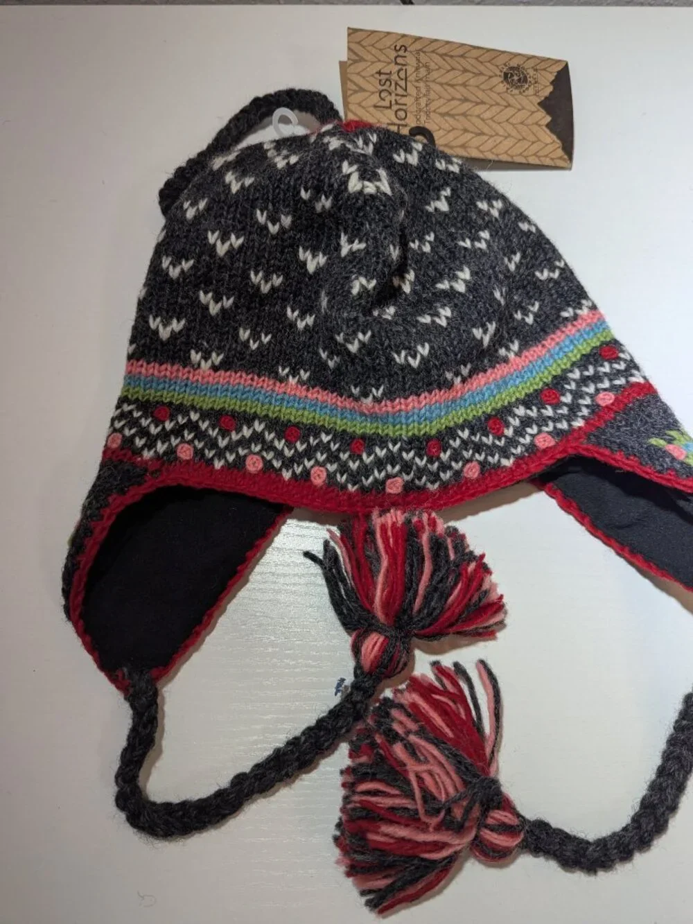 Lost Horizons Nepal Handmade Wool Earflap Beanie Hat Unisex Winter Fleeced