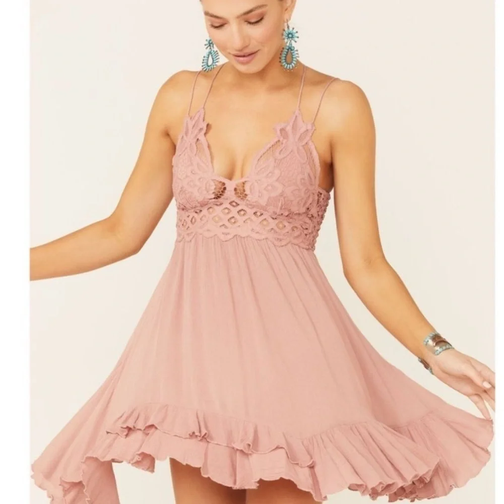 Free People FP Adella Pink Lace Mini Dress nwt,#18