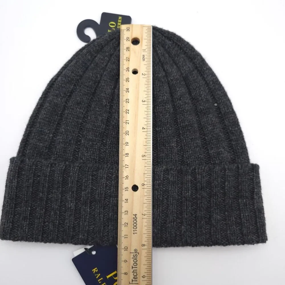 POLO‎ RALPH LAUREN New Gray Rib Knit Wool Blend Beanie Hat One Size