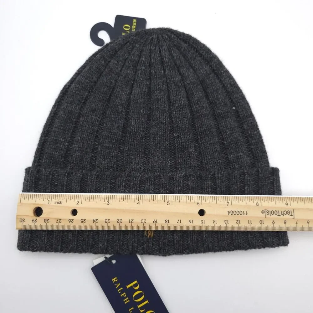 POLO‎ RALPH LAUREN New Gray Rib Knit Wool Blend Beanie Hat One Size