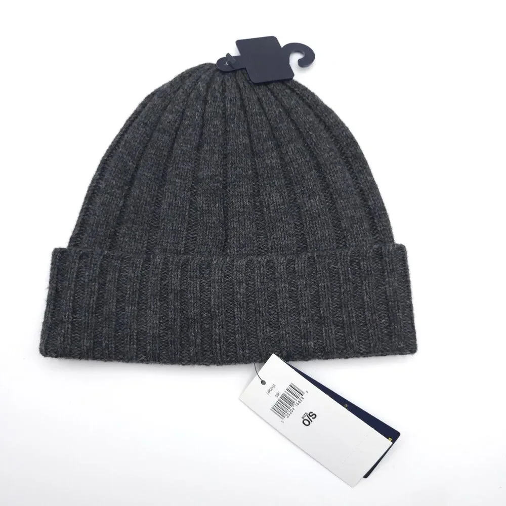 POLO‎ RALPH LAUREN New Gray Rib Knit Wool Blend Beanie Hat One Size