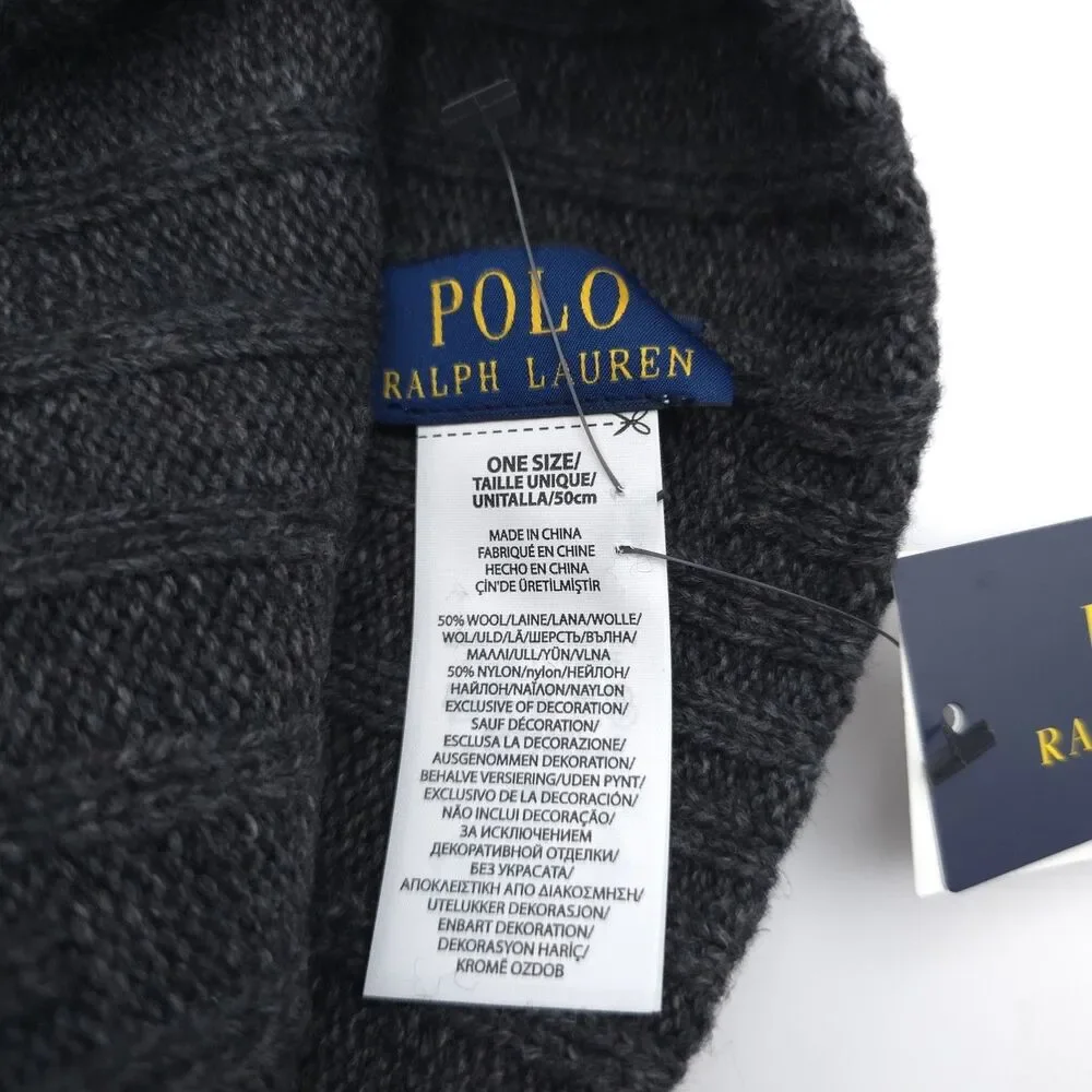 POLO‎ RALPH LAUREN New Gray Rib Knit Wool Blend Beanie Hat One Size