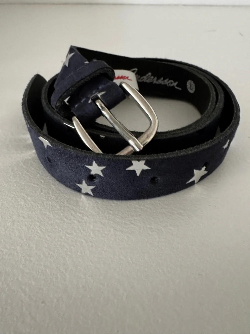 New Hanna Girl Navy Suede Belt with Silver Star Detail, Silver Buckle Kids Large
