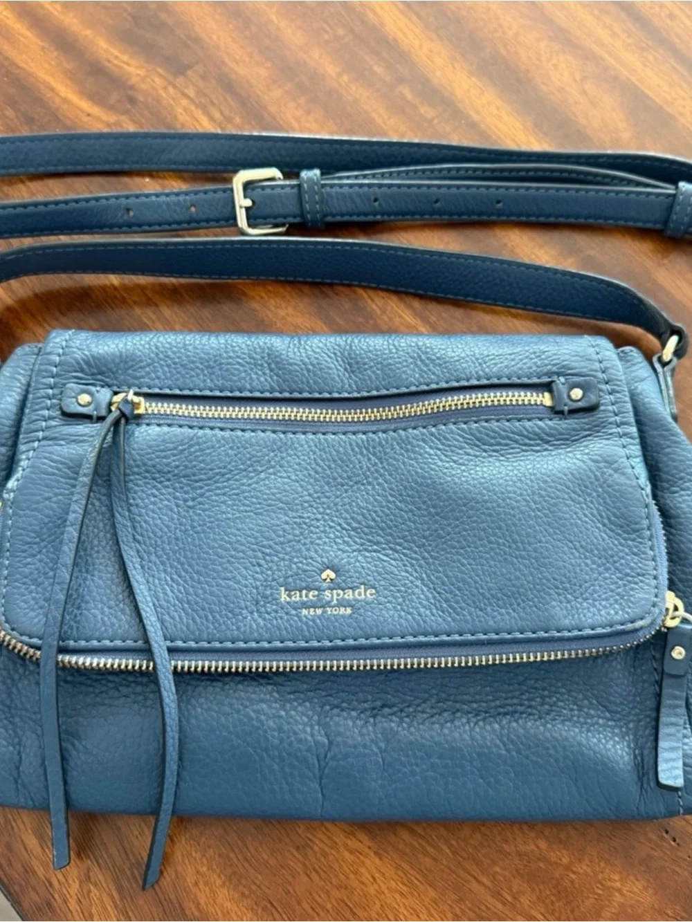 kate spade Blue Pebbled Leather Crossbody with Gold Hardware