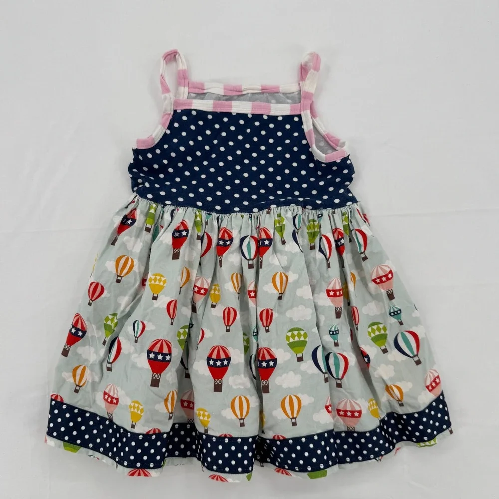 Handmade Vtg Girls Hot Air Balloon Polka Dot Mixed Media Sleeveless Dress 2T/3T