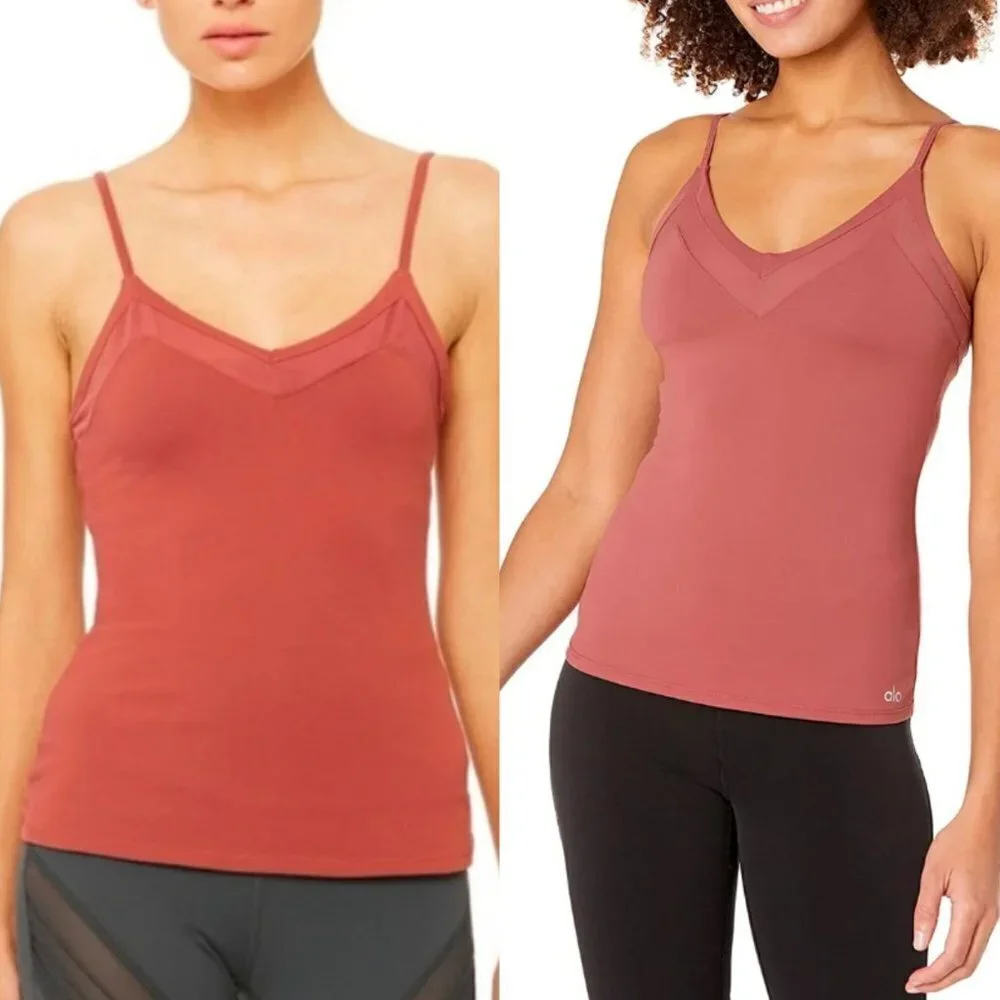 ☀️ ALO YOGA Yoga Workout Tank Top Pink Small Everyday Casual Mauve V Neck Boho