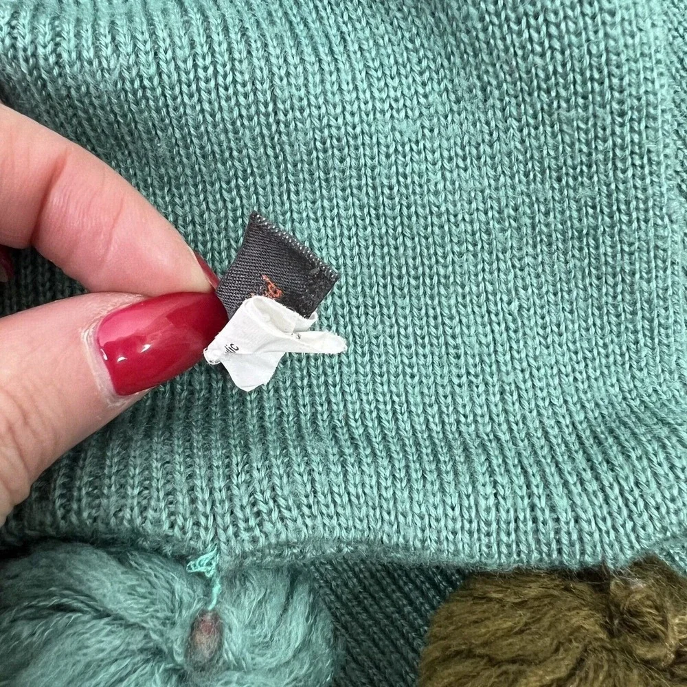 J. Crew Kid One Size Scarf Green Teal Knit Wool Blend Pom Pom Winter Accessory