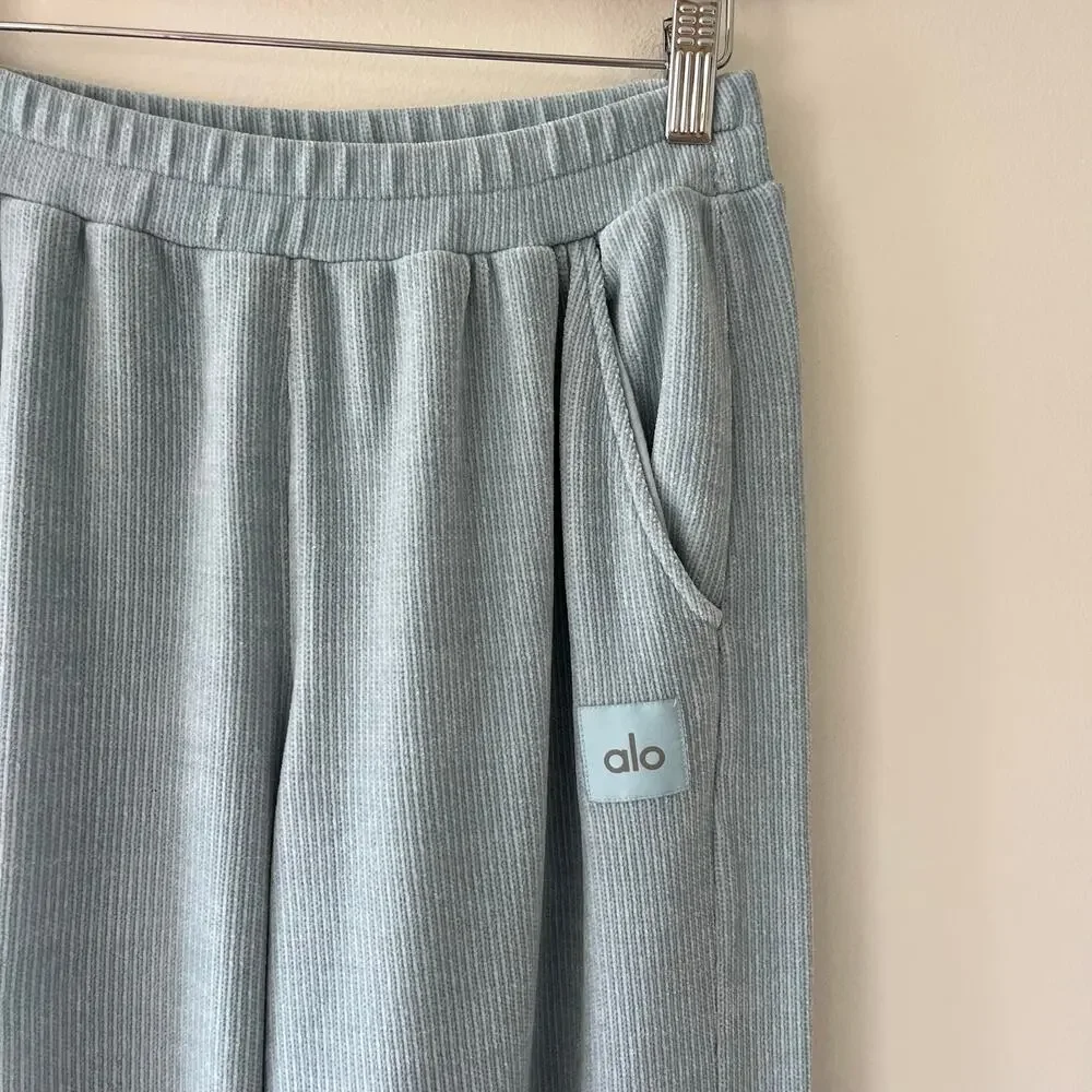 ALO Yoga Chalet Chenille High Waisted Relaxed Wide Leg Pants in Chalk Blue