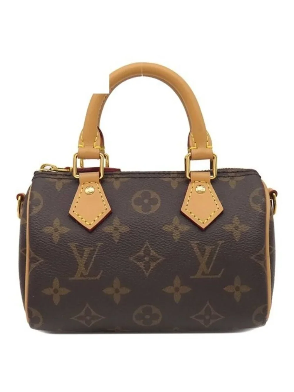 Louis Vuitton 2-Way Bag Nano Speedy Monogram Canvas Gold Shoulder Handbag Brown