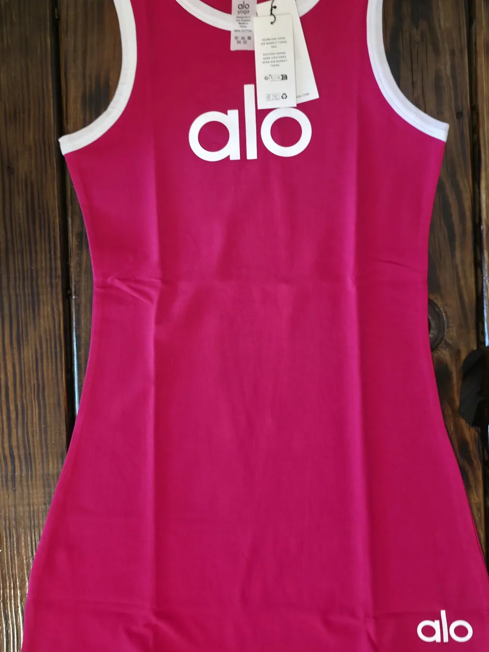 ALO Yoga Girls Hot Pink Tank Dress with White Trim (XS)