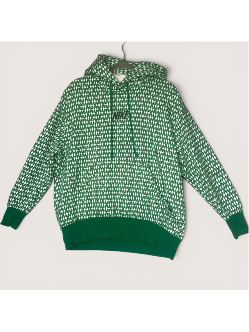 Nike Men’s Medium Green White Geometric Print Pullover Hoodie Logo Sweatshirt
