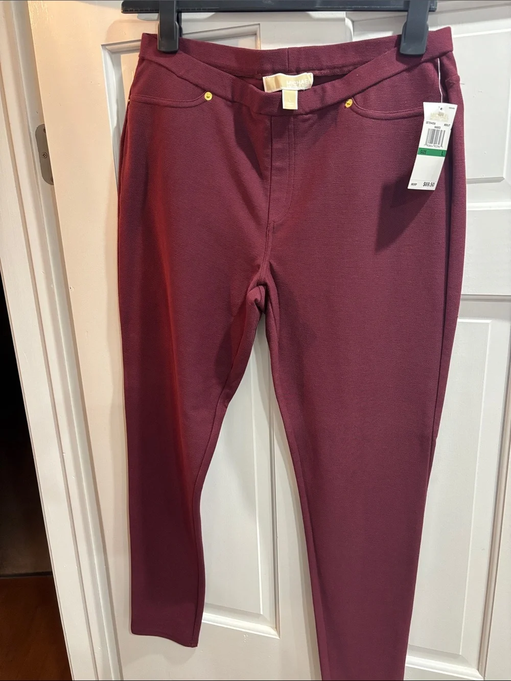 Michael Kors  Burgundy Ponte Slim Leg Pants with Gold Studs