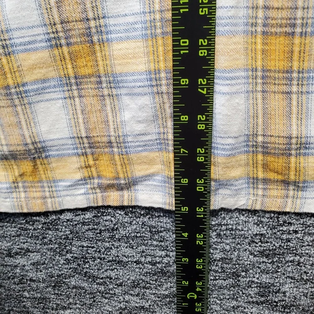 Free People Little Bit of Sugar Plaid Flannel Shirt Women L Yellow Sequin Button