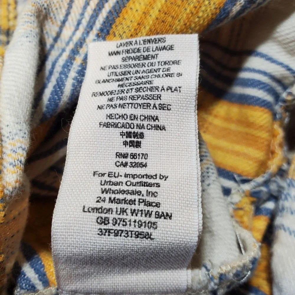 Free People Little Bit of Sugar Plaid Flannel Shirt Women L Yellow Sequin Button
