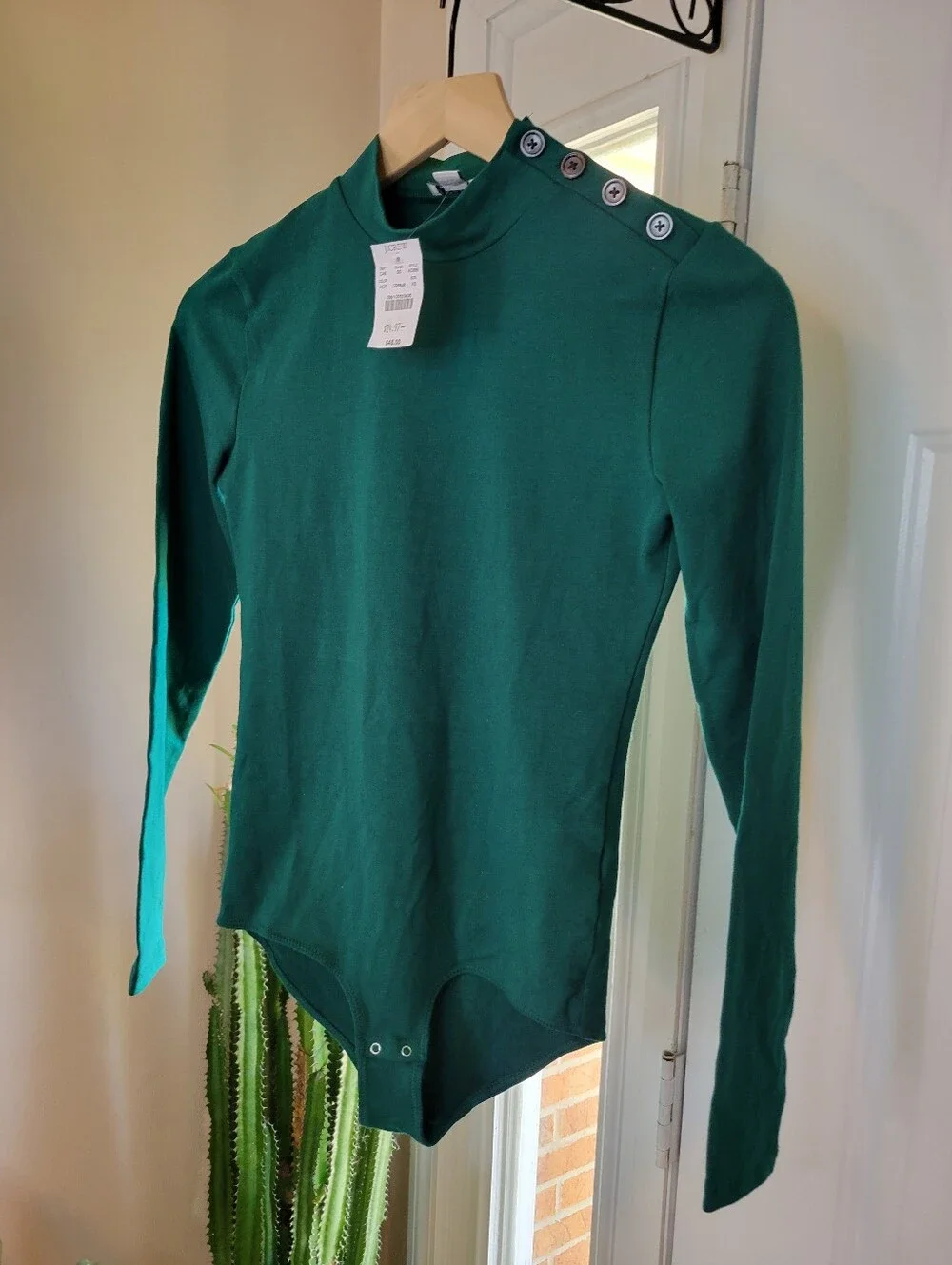 NWT J. Crew Green Mock Neck Thick‎ Stretchy Bodysuit, Size Womens XS NEW