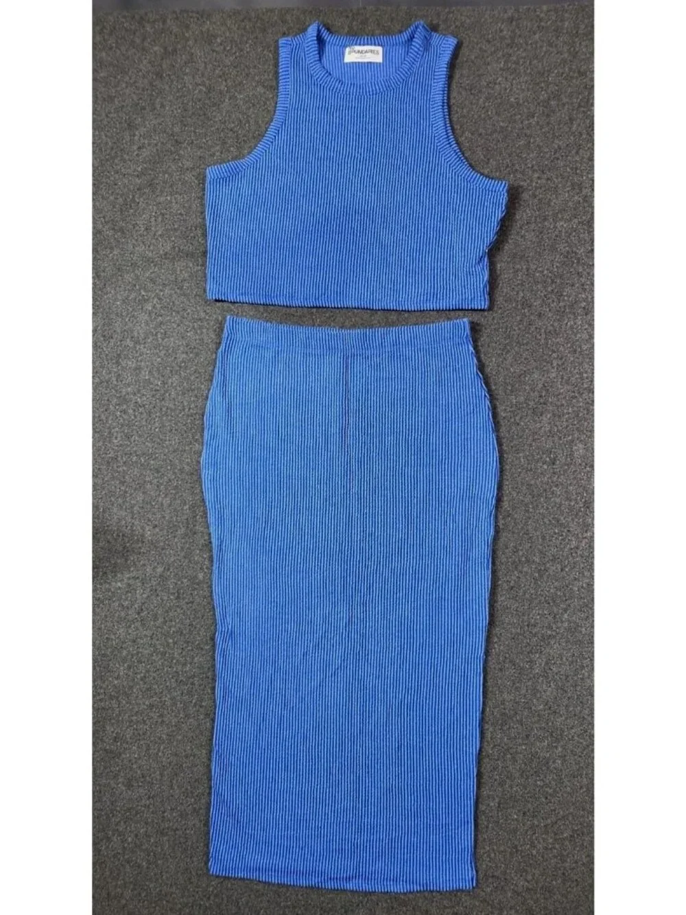 No Boundaries Ribbed Knit 2-Piece Set Top XXL 20 Skirt L 12-14 Blue Stripe