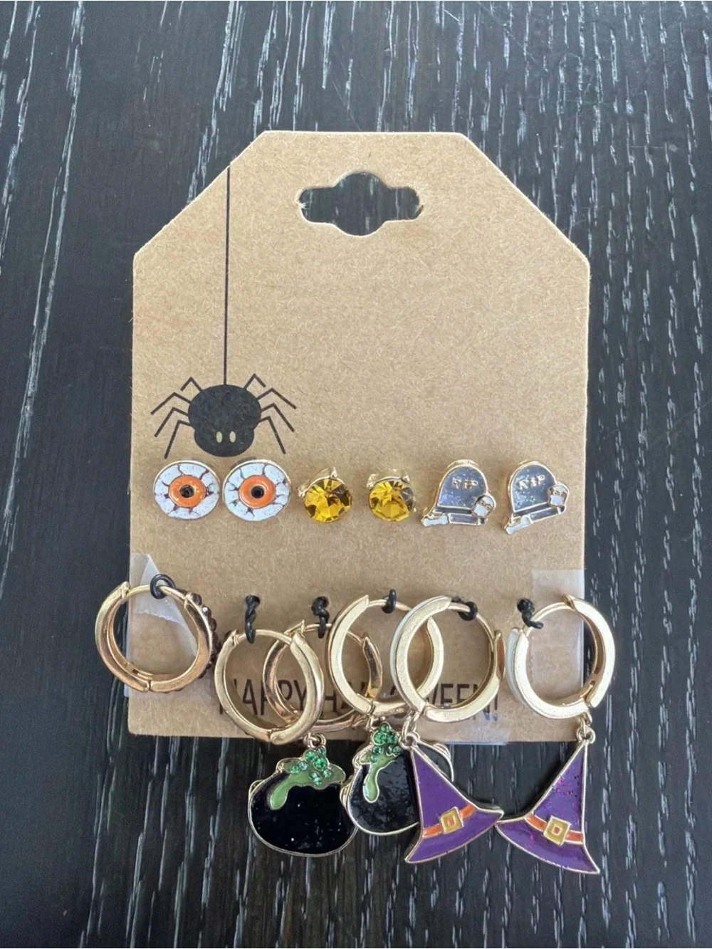 Halloween Earring Set - 6 sets- Purple, Black, Gold Accent