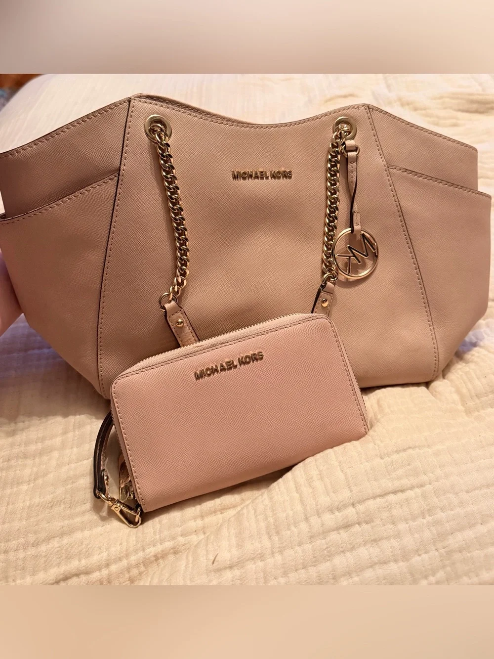 Michael Kors Blush Saffiano Leather Shoulder Bag with Matching Wallet
