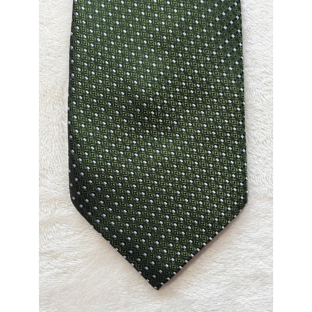 90's Vintage Hugo Boss Green Geometric Silk Necktie Mens One Size Excellent