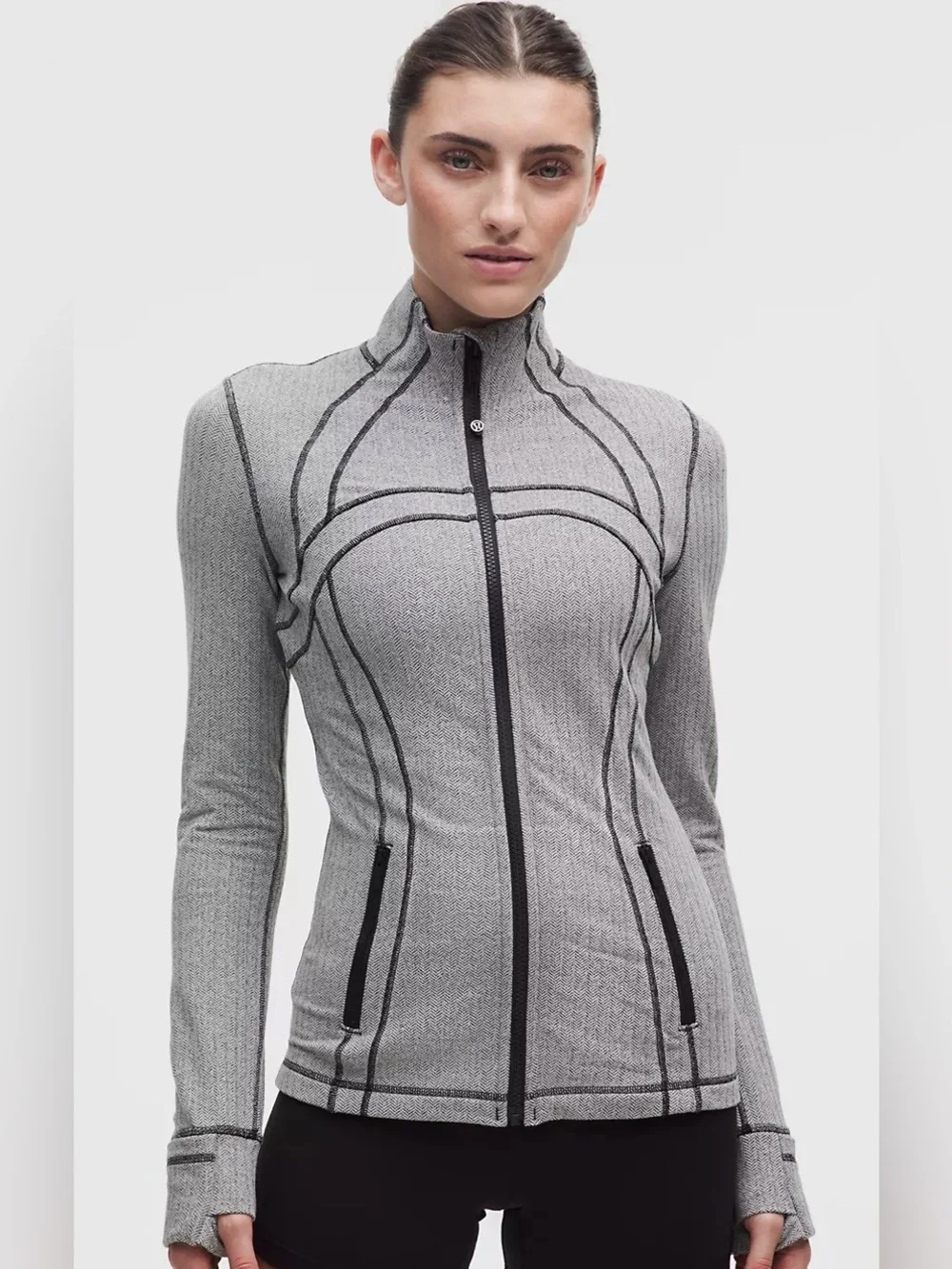 Lululemon Define Jacket Herringbone Grey Black Size 6 Full Zip Fitted EUC