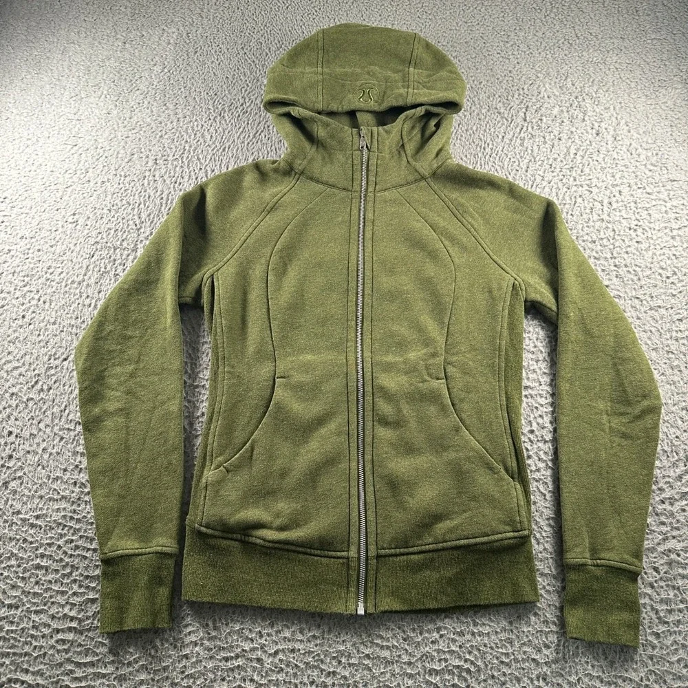Lululemon Scuba Hoodie Womens 6 Olive Green Full Zip Jacket Thumbhole Athletic‎