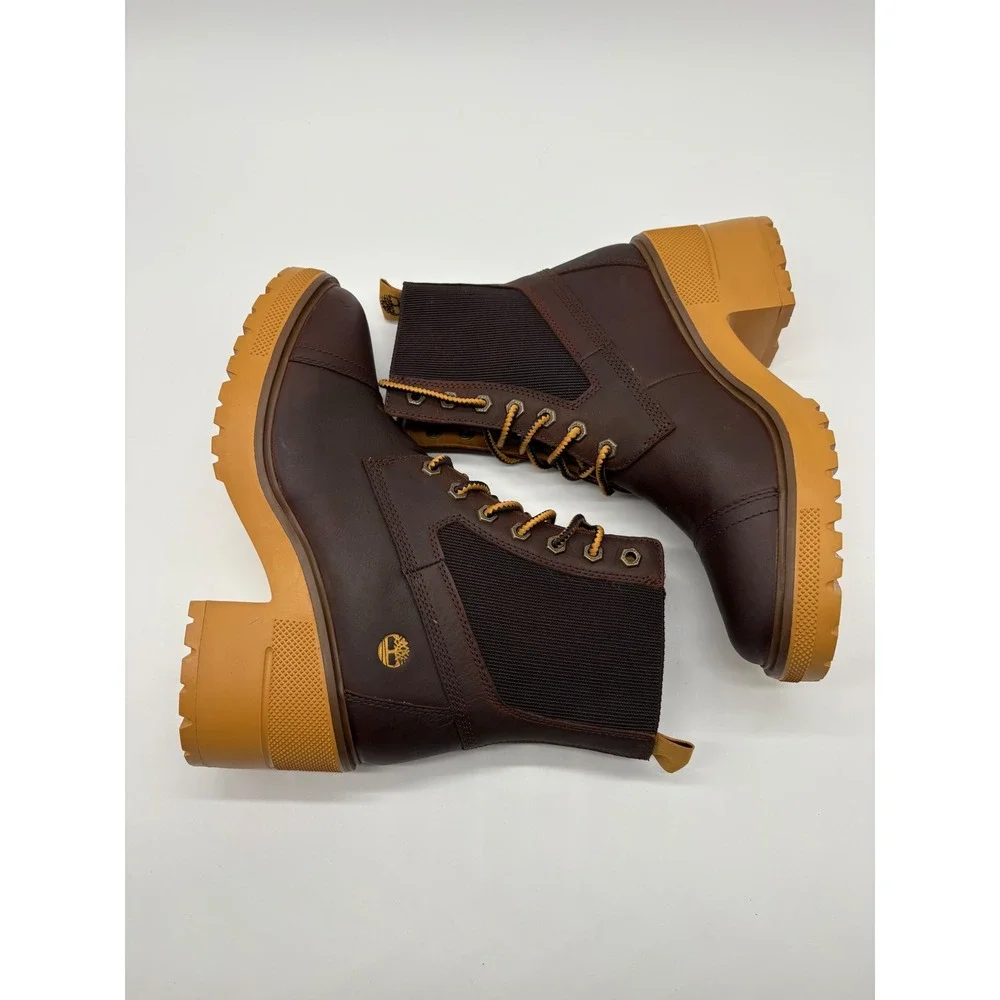 Timberland Courmayeur Valley Boots Womens 9 Brown Excellent Heeled Lug Sole