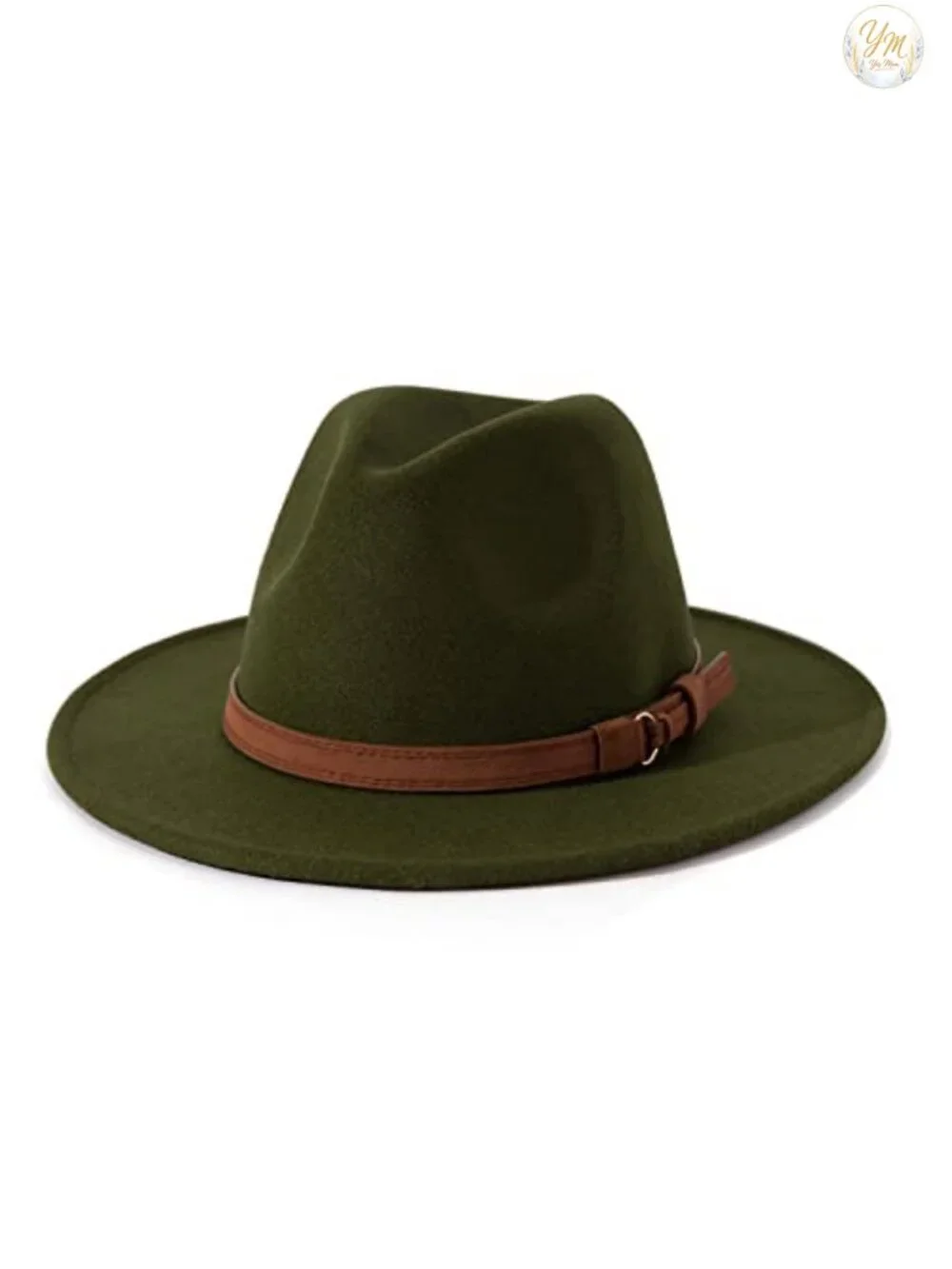 Vintage Wide Brim Fedora Hat with Belt Buckle, Cotton Polyester Blend,