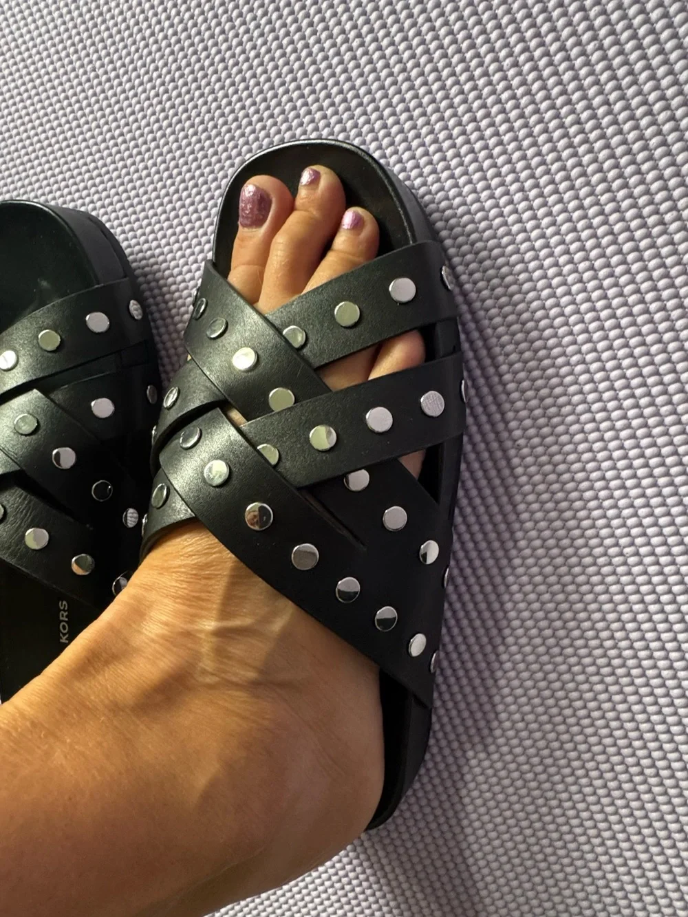 Michael Kors Irene Studded Leather Flat Sandal