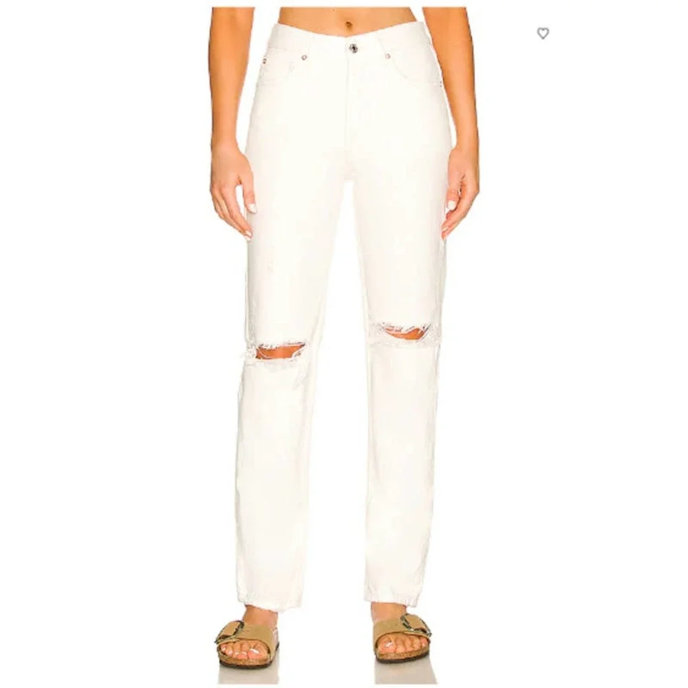 Free People The Lasso Jeans Button Fly White‎ Denim Size 26