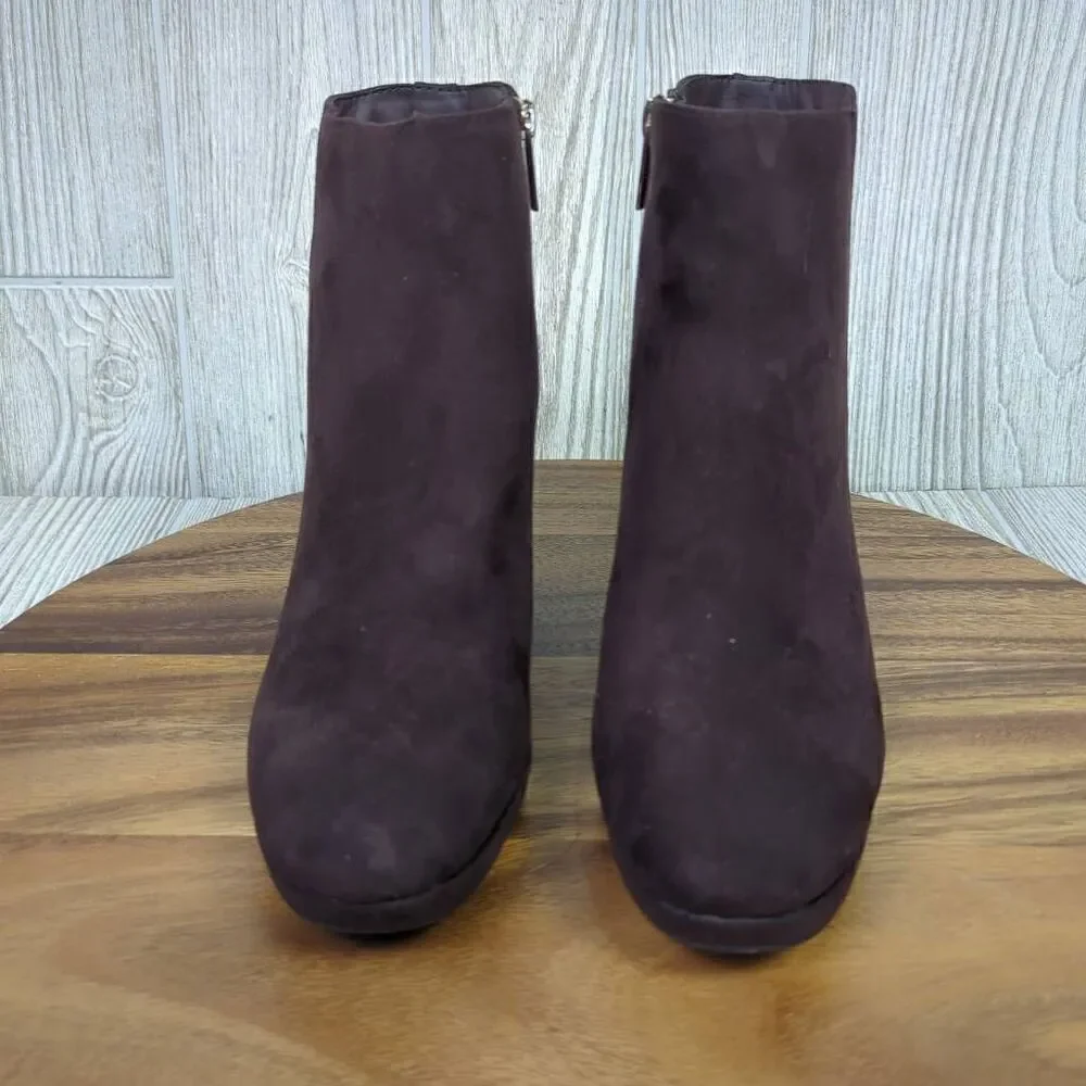 Bandolino Womens Size 8 Colleen 2 Suede Ankle Boots Booties Brown Burgundy Zips