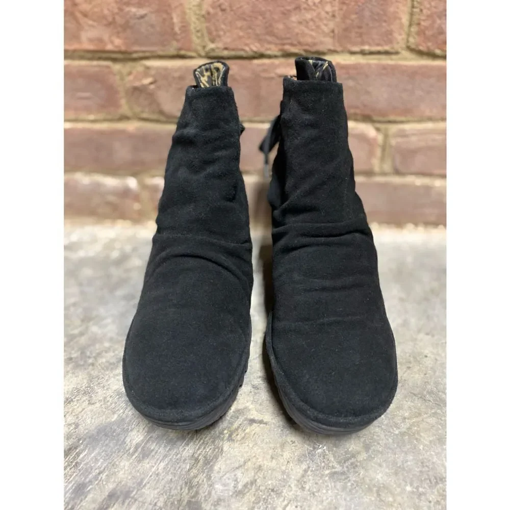 Fly London Black Leather - Suede Yama Wedge Ankle Bootie