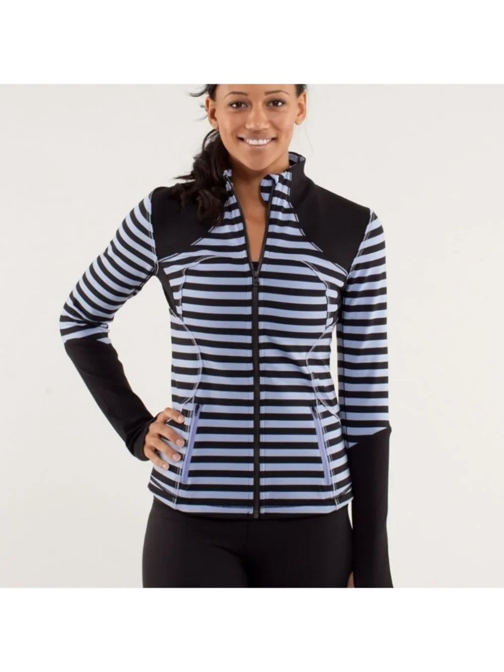 Lululemon Forme Jacket Sea Stripe Polar Haze Black / Black