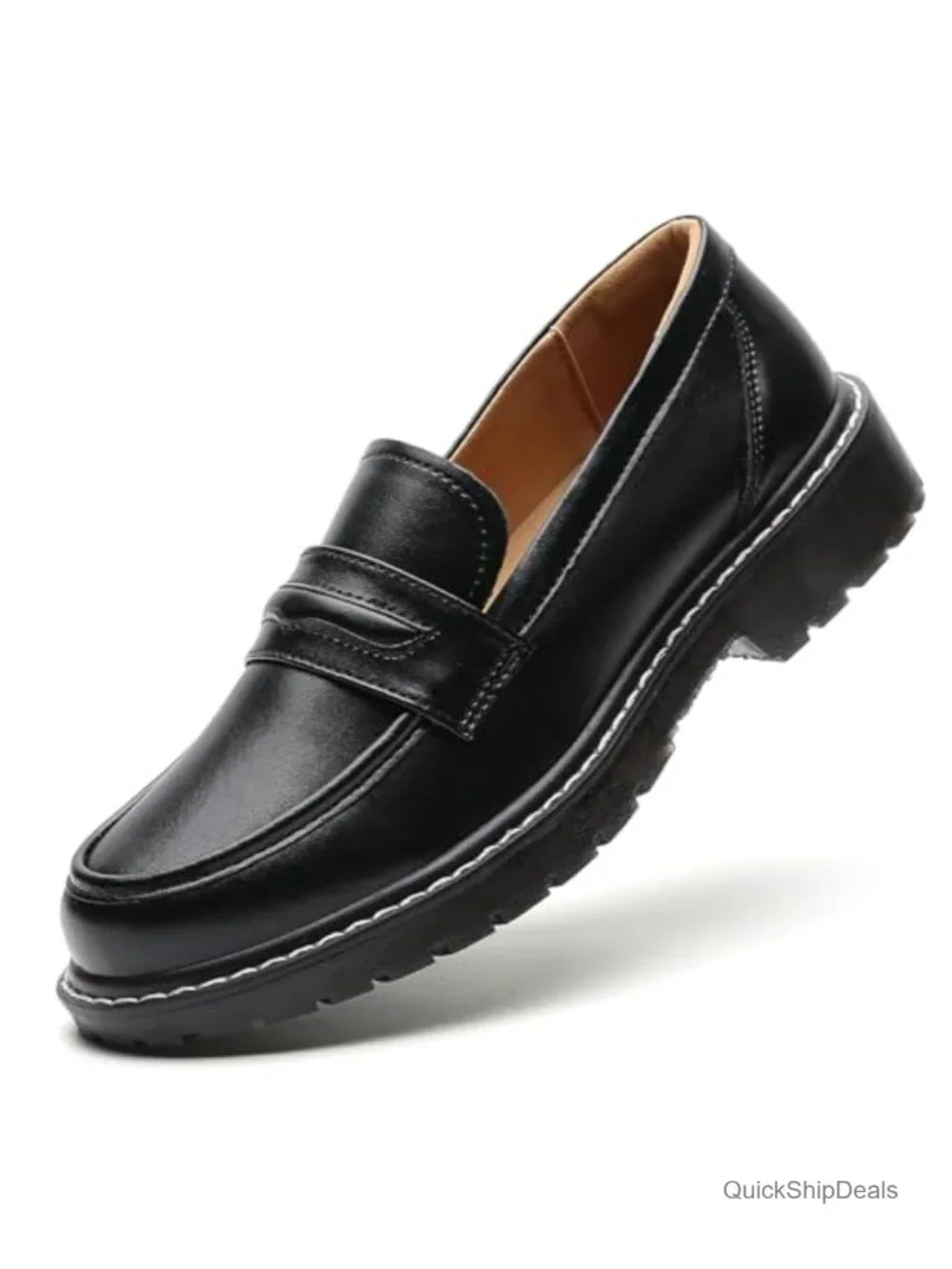 XMM Women's Chunky Loafers Faux Leather Slip On Lug Sole Penny Flats Business