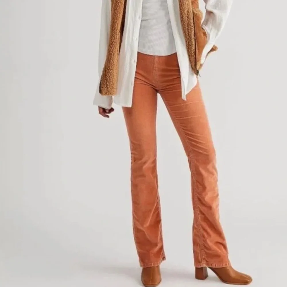 NWOT Free People Jenny High Rise Cord Slim Flare Jeans In Cognac
