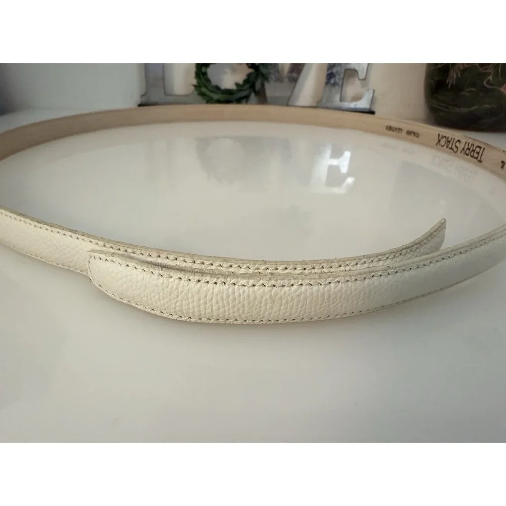Terry Stack Size XL Minimalist Belt Off White‎ Italian Leather Hook Loop Closure