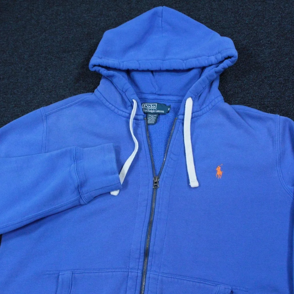 Polo Ralph Lauren Hoodie Mens Medium Full Zip Orange Pony Logo Cotton Fleece