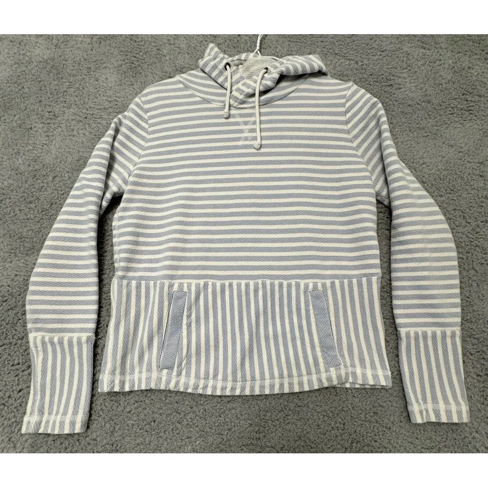 J.Crew Hoodie Sweatshirt Pullover White Blue‎ Stripe Women's Size Small
