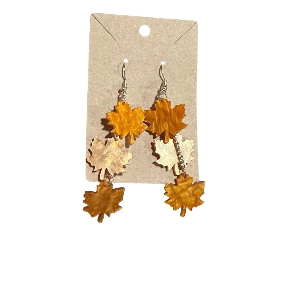 NEW novelty‎ fashion EARRINGS dangle orange leaves fall autumn