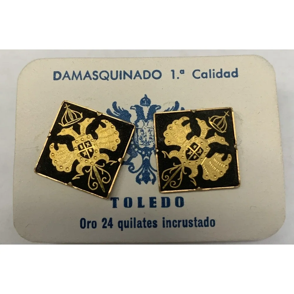 Vintage Toledo Holy Roman Emperor Crest‎ Damascene Cufflinks 3/4