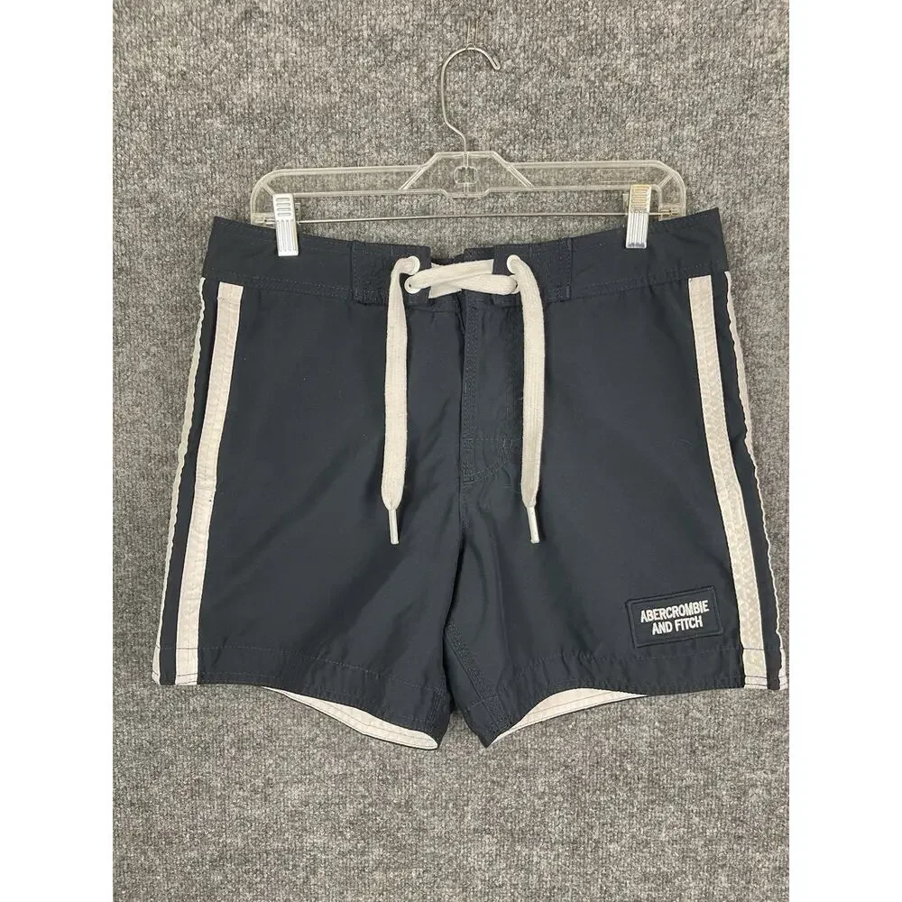 Abercrombie & Fitch Swim Trunks Men's Size S Blue with White‎ Strips Drawstring